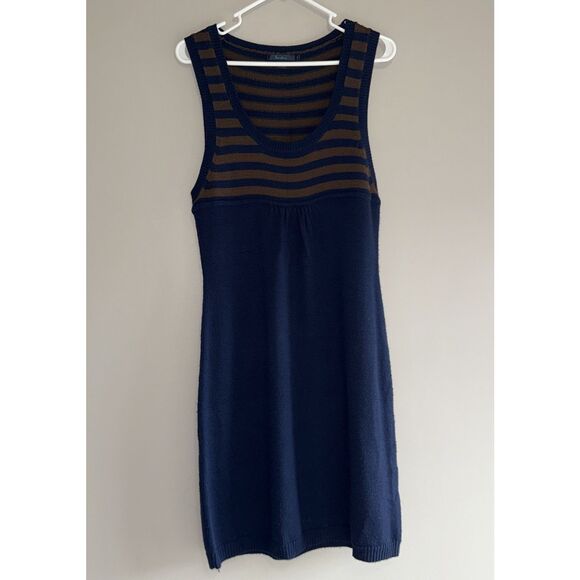 Boden 100% Wool Sweater Dress Preppy Academia Navy Blue Brown Y2K School Size 14 - Picture 1 of 12